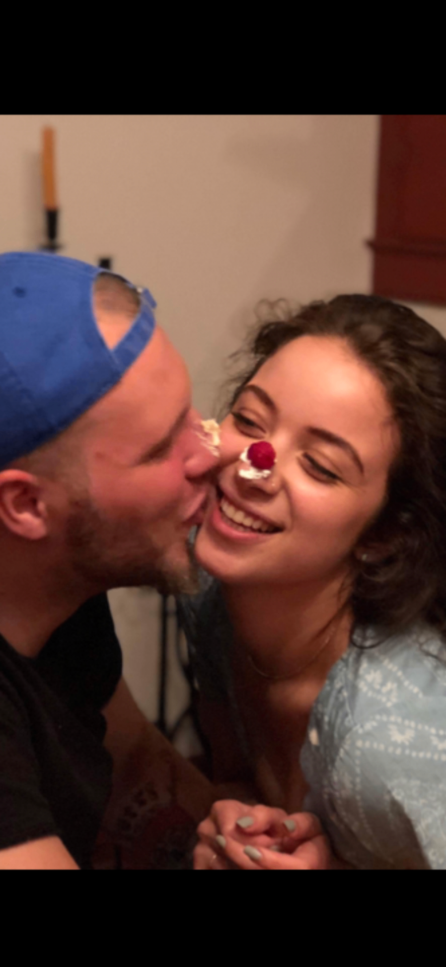 A kiss with cake still on our faces